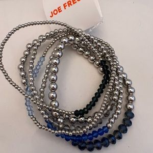 Joe Fresh Multi Strand Silver And Blued Beads Elastic Bracelet Brand New